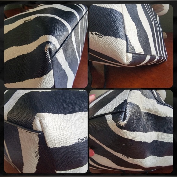 Coach Zebra Print Oversized Tote In Black & White Leather #33915 - Picture 9 of 11